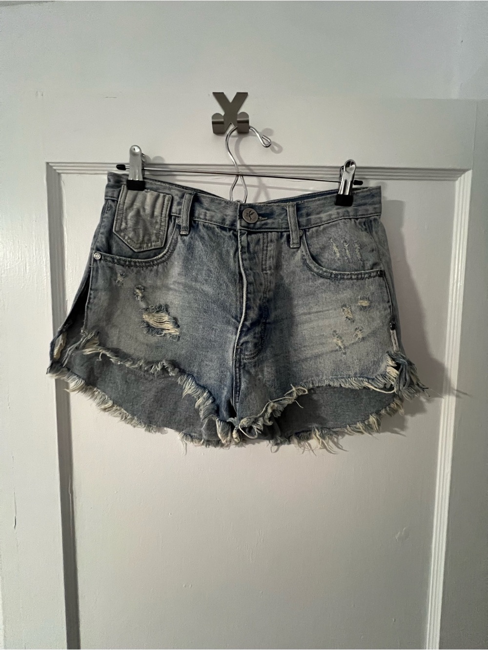 One Teaspoon Light Blue Distressed Denim Cutoff Shorts